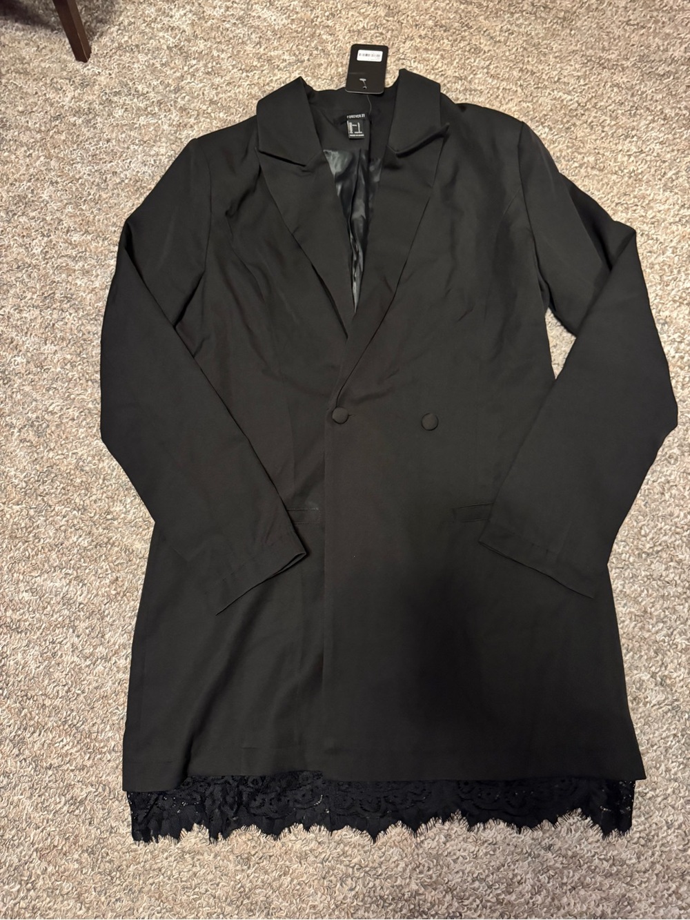 Forever 21 privy Black Double-Breasted Trench Coat/dress with Lace Trim